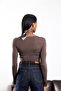 Brown Lace-Trimmed Modal Cashmere Long Sleeve Blouse - 5