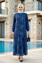 Women's Inside Ş Fleece-Lined Blue Patterned Chiffon Dress - 5