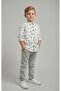 Boy's Snap Closure Foldable Long Sleeve Pocket Woven Linen Alphabet Shirt