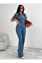 SHORT SLEEVE BLUE FLARED LEG JUMPSUIT - 3