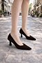 -Women's everyday short-heeled stilettos—brown suede - 7