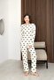 Women's White Polka Dot Soft Textured Flowy Winter Thermal Comfortable Fit Long Sleeve Pajama Set - 5