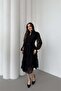 Women's Black Belted Chiffon Midi Dress Dpelb02 - 4