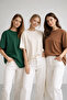 Women's 3-Pack Green-Beige-Brown 100% Cotton Oversized Basic T-Shirt Crew Neck Relaxed T-Shirt - 2
