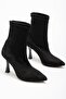 Zrin-023 Premium Black Suede High Thin Heeled Stretch Women's Boots