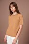 Women's Strass Stone Detailed Short Sleeve Sweater Biscuit 20893