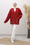 Shepherd's Stitch Pocketed Knit Cardigan Tsd250226 Red - 2
