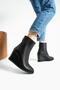 Women's Genuine Leather Wedge Heel Boots Black
