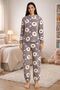 Women's Patterned Hooded Gray Fleece Pajama Set - 2