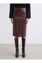 Soulife Burgundy Faux Leather Straight Midi Women's Skirt - 2