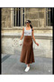 Women's Verev Cut Draped Satin Skirt Brown 2818 - 2