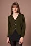 Women's Button Detail V-Neck Cardigan Khaki 25264