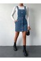 Front-buttoned skirted dark blue gardener dress - 2