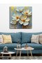White Flower with Gold Leaves One Piece Square Canvas - Canvas Painting - 3