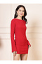 Women Red Round Neck Longline Fitted Top