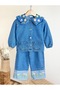 Flower Embroidered Denim Shirt and Pants Set - 2
