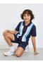 Boys Navy Color Block Polo T-Shirt and Shorts Set