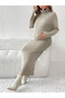 Women High Neck Top and Adjustable Elastic Skirt Maternity Ribbed Set - 4