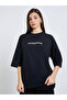 Women Black Oversized Slogan T-Shirt - 3