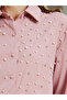 Women Pink Pearl Embellished Long Sleeve Shirt - 4