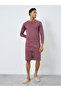Men Purple Long Sleeve T-Shirt and Shorts Pyjama Set - 2