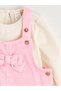 Velvet Baby Girl Salopet Dress and T-Shirt with Bow Detail - 7
