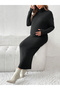 Women High Neck Top and Adjustable Elastic Skirt Maternity Ribbed Set - 3