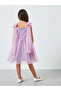 Girls Bow Sleeveless Cape Detail Mesh Dress - 5
