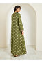 Women Stand Collar Printed Jalabiya With Lace Trim - 5