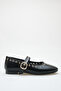 Women's Single Strap Studded Casual Ballerinas Black Patent Leather - 6