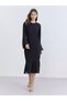 Women Black Lace Sleeves Midi Dress - 2