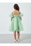 Girls Green Puff Sleeve Bow Detail Dress - 6