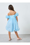 Girls Light Blue Puff Sleeve Bow Detail Dress - 6
