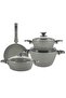 7-Piece Farah Cookware Set - Glass Lids - 2 Deep Pots - 1 Low Pot - 1 Frypan - Non-Stick - Grey - 4