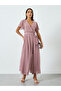Women Pink Belted Short Sleeve Maxi Dress - 3