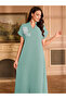 Women Floral Patch Detail Open Collar Maxi Dress - 2