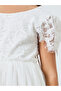 Girls White Lace Puff Sleeve Tulle Maxi Dress - 4
