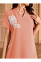 Women Floral Patch Detail Open Collar Maxi Dress - 3