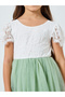 Girls Green Lace Puff Sleeve Tulle Maxi Dress - 3