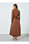 Women Brown Belted A-Line Midi Dress - 5
