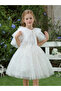 Girls Embellished Strappy Mesh Dress with Tulle Cape - 3
