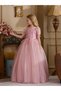 Girls Pink Floral Lace Puff Sleeve Maxi Dress - 5