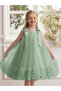 Girls Bow Tie Ruffle Hem Mesh Party Dress - 6