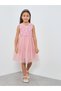 Girls Pink Flower Details Mesh Sleeveless Dress