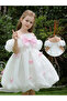 Girls White Puff Sleeve Bow Detail Dress - 2