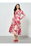 Women Floral Printed V-Neck Pleated Midi Dress - 2