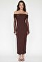Women's Brown Collar Accessory Detail Maxi Stylish Dress