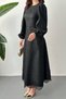 Embossed Lace Detailed Belted Long Dress - 4