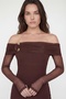Women's Brown Collar Accessory Detail Maxi Stylish Dress - 3