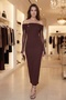 Women's Brown Collar Accessory Detail Maxi Stylish Dress - 4